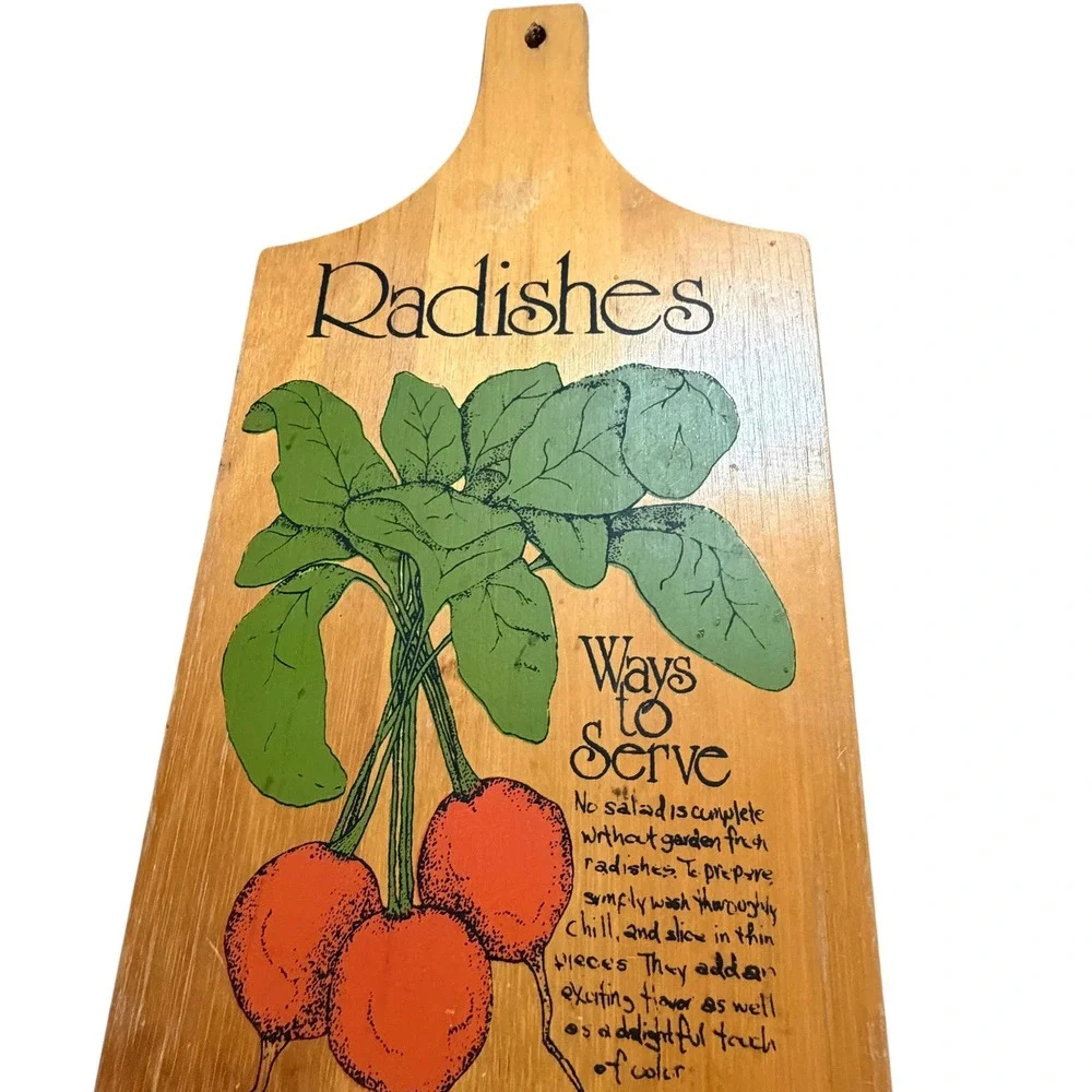 Vintage Radishes Ways to Serve Wooden Cutting Board Decorative Wall Plaque Retro